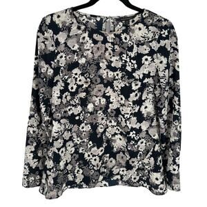Banana Republic Floral Blouse Black Gray Long Sleeve Party Going Out Office XS